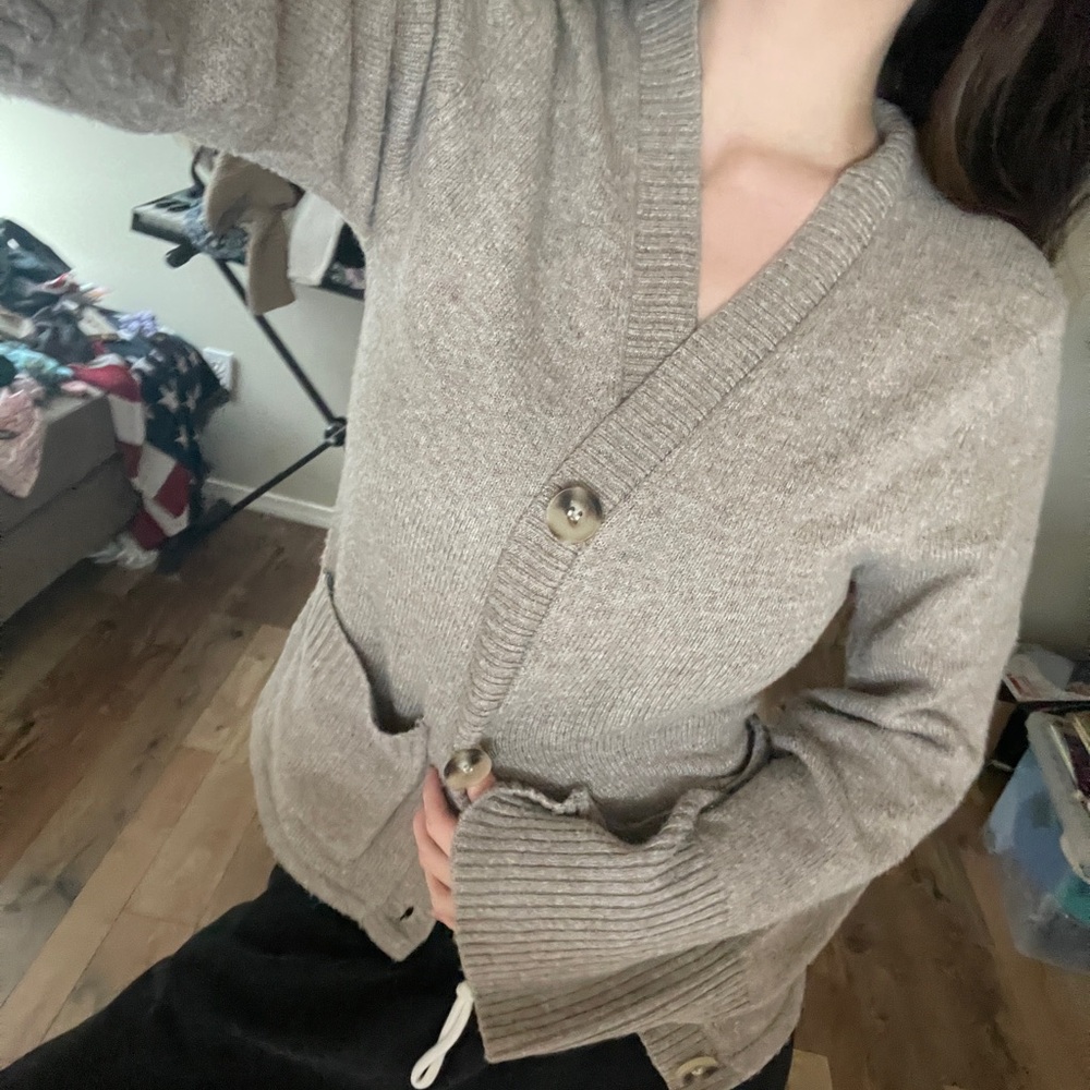 Soft Taupe Knit Button Cardigan - Picture 3 of 4
